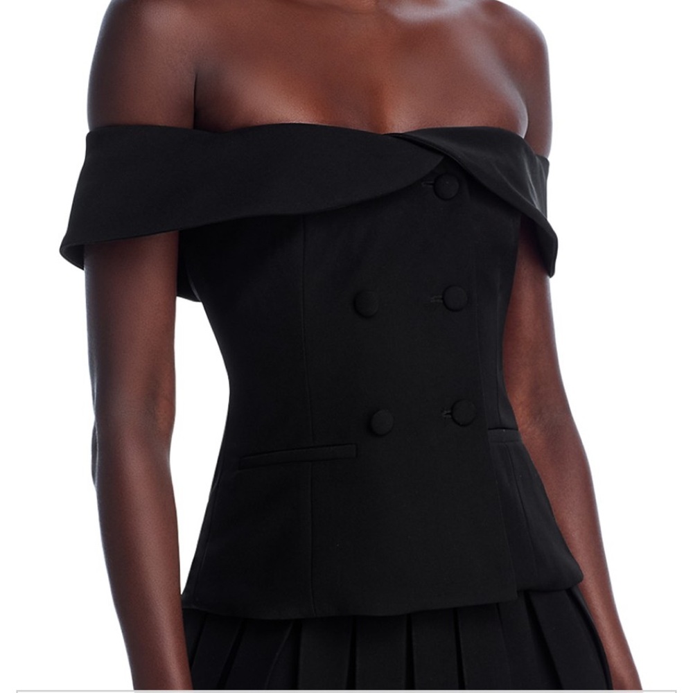 Aqua Black Off-the-Shoulder Double-Breasted Peplum Top